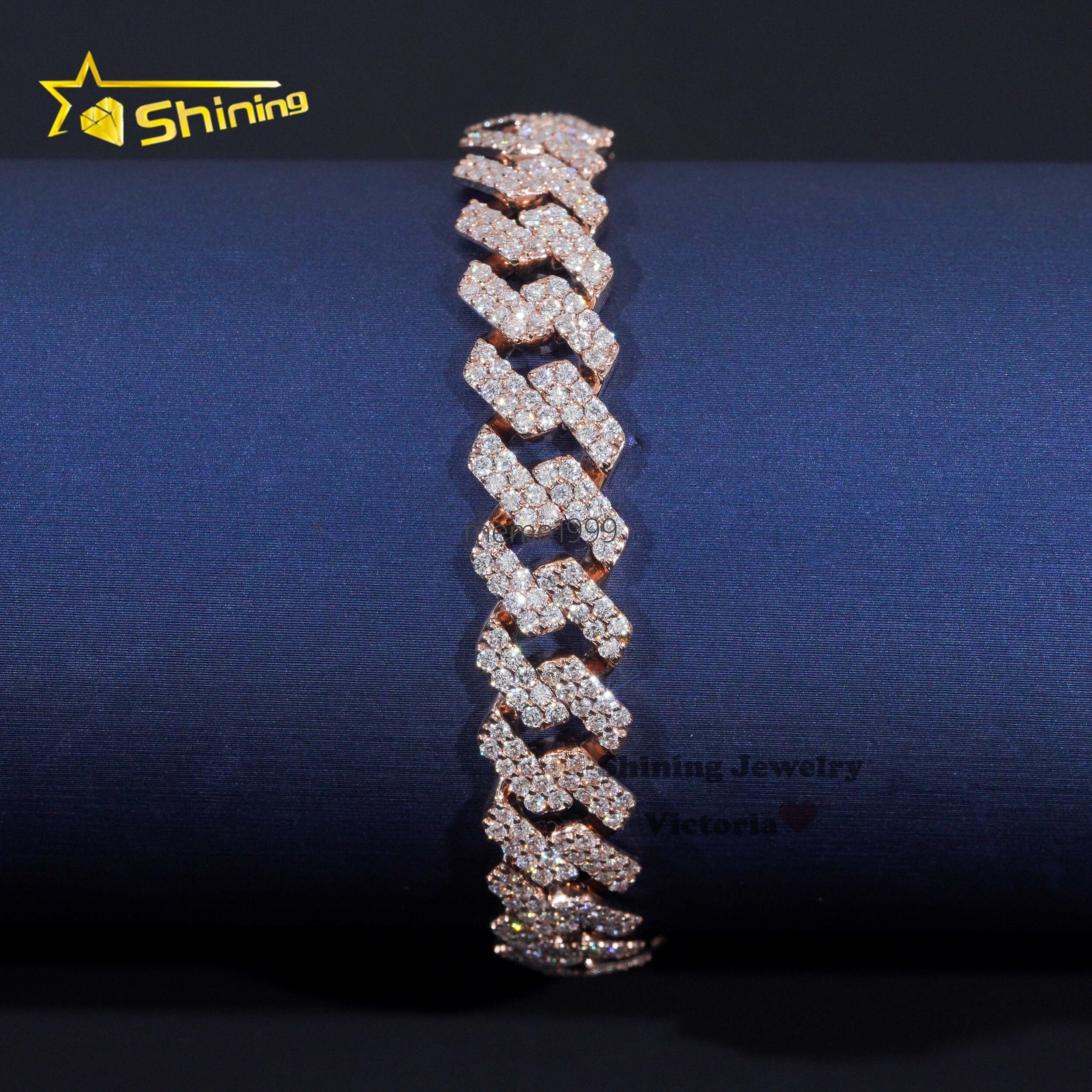 Custom Made Hip Hop Jewelry 10MM Two Rows Cuban Link Chain 10K 14K 18K Real Gold VVS Moissanite Diamond Cuban Bracelet Men