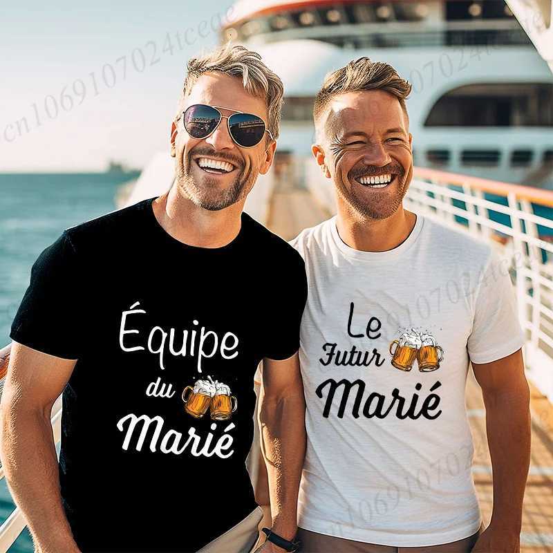 French Evg Team Married Tops Single Farewell Bachelor Party T Shirt Future Groom Man Tshirt Fashion Beer Graphic Wedding Tees Y250819