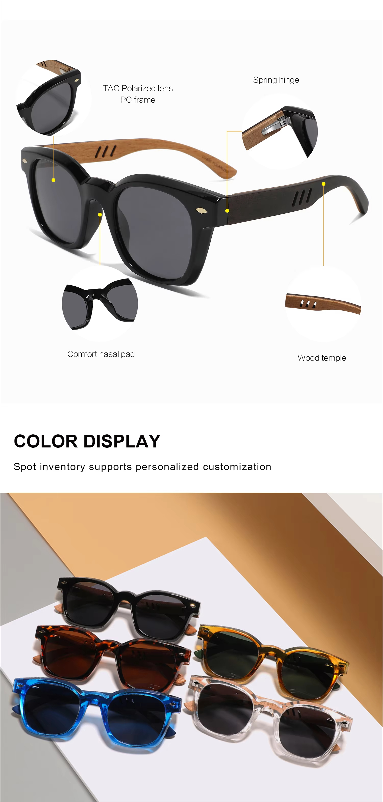 New polarized wooden sunglasses for men outdoor sunglasses bamboo sunglasses.