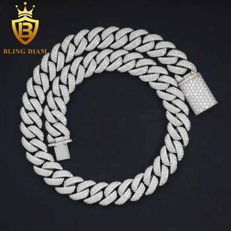 Sterling Silver 925 16mm Hip Hop Iced Out Fine Jewelry Men Necklace Diamond VVS Moissanite Cuban Link Chain