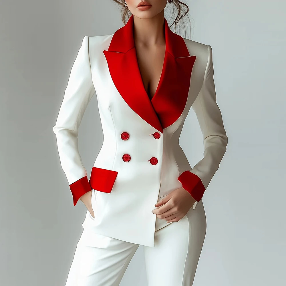Formal Contrasting Color Womens Suit Jacket Lapel DoubleBreasted Autumn Office Lady Business Casual For Female Outwear Jackets 250815