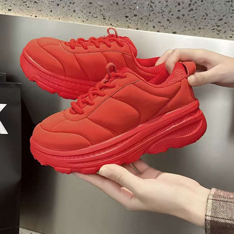 2025 Spring Summer Niche Collaboration Platform Thick Sole Puff Bread for Women Red Comfortable Versatile Dad Shoes Trendy