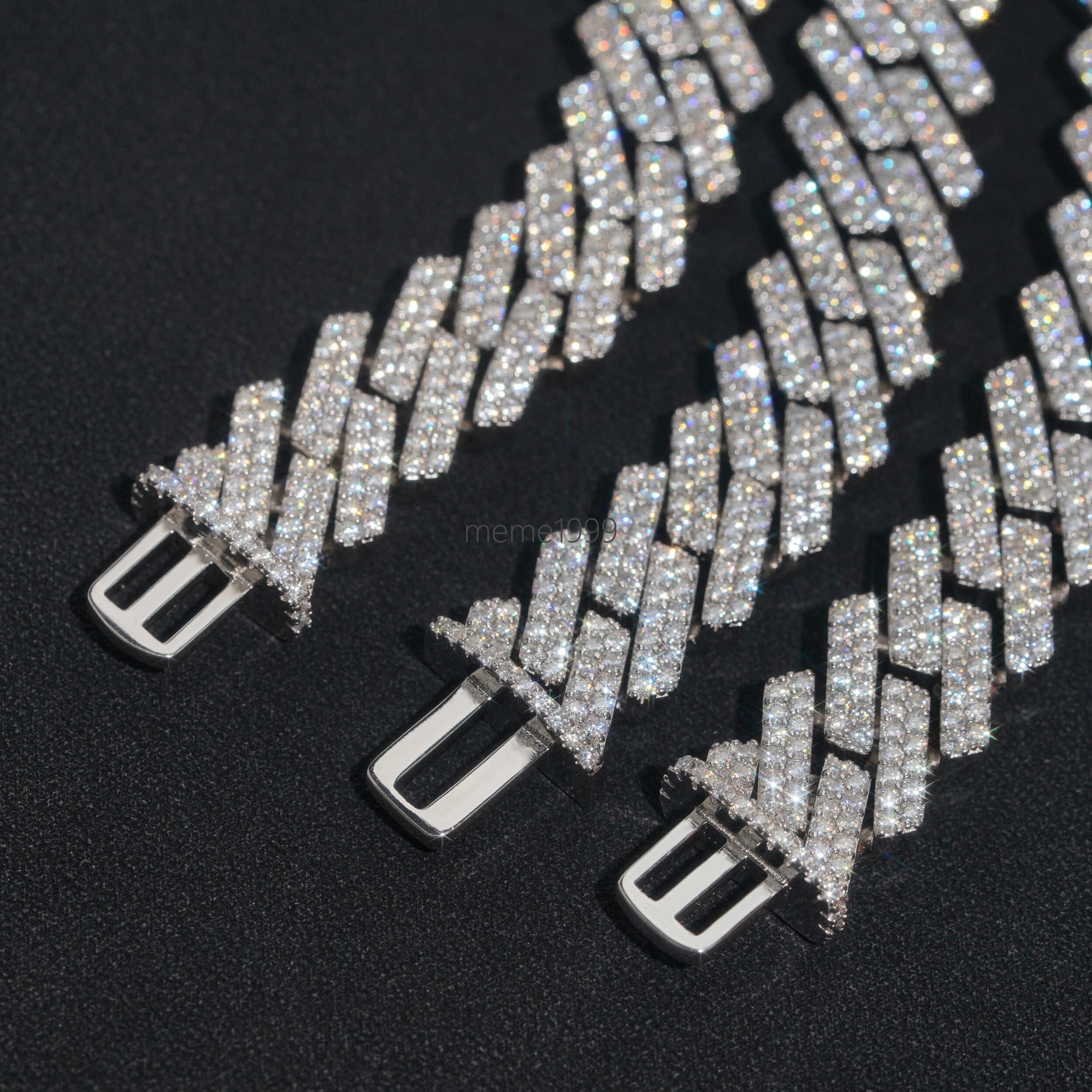 Top Trendy 15mm 2 Rows Iced Out Bling Vvs1 d Color Moissanite Diamond Cuban Chain Hip Hop Necklace Jewelry