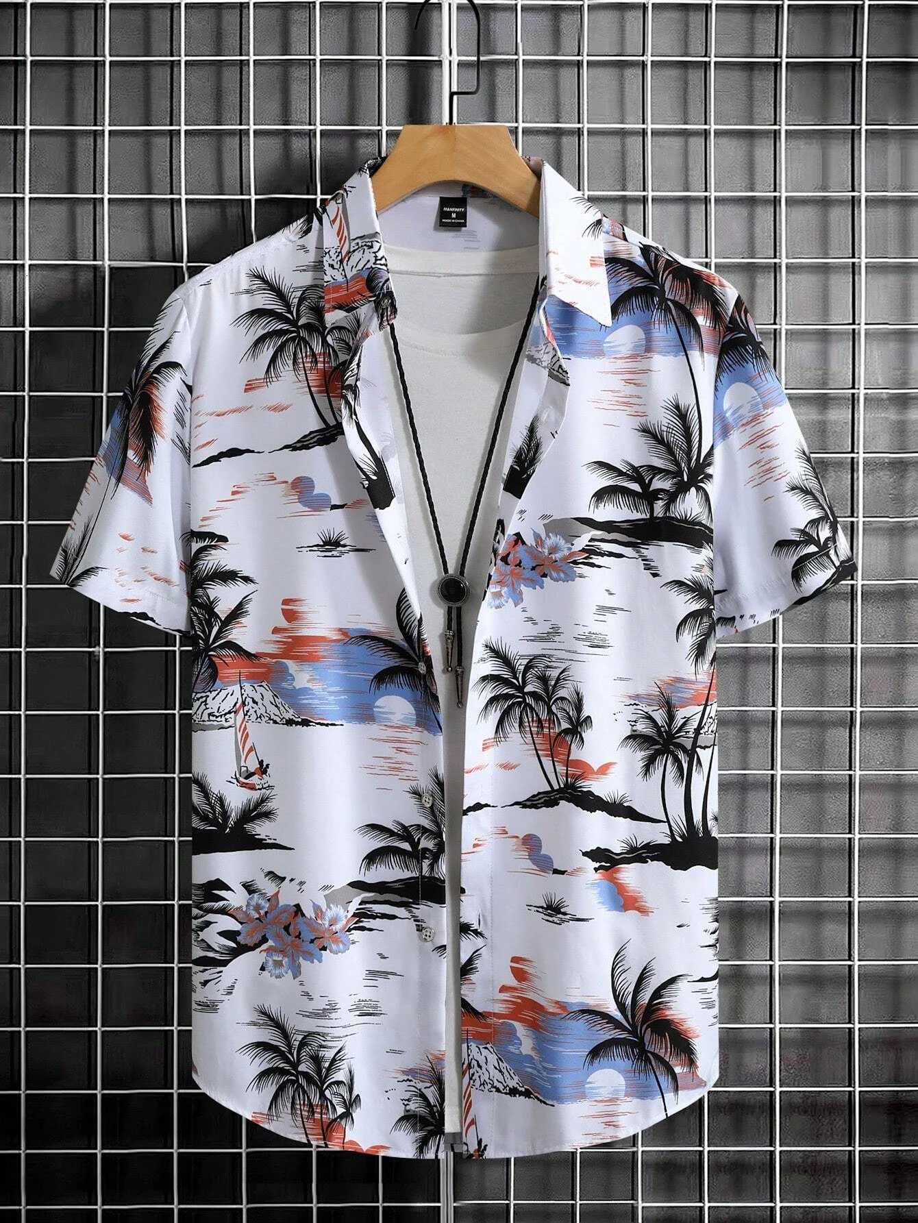 Hawaiian Style Fresh Coconut Print Mens Short-sleeved Fashion Shirt Mens Summer Outdoor Vacation Fashion Short-sleeved Shirt Y250819