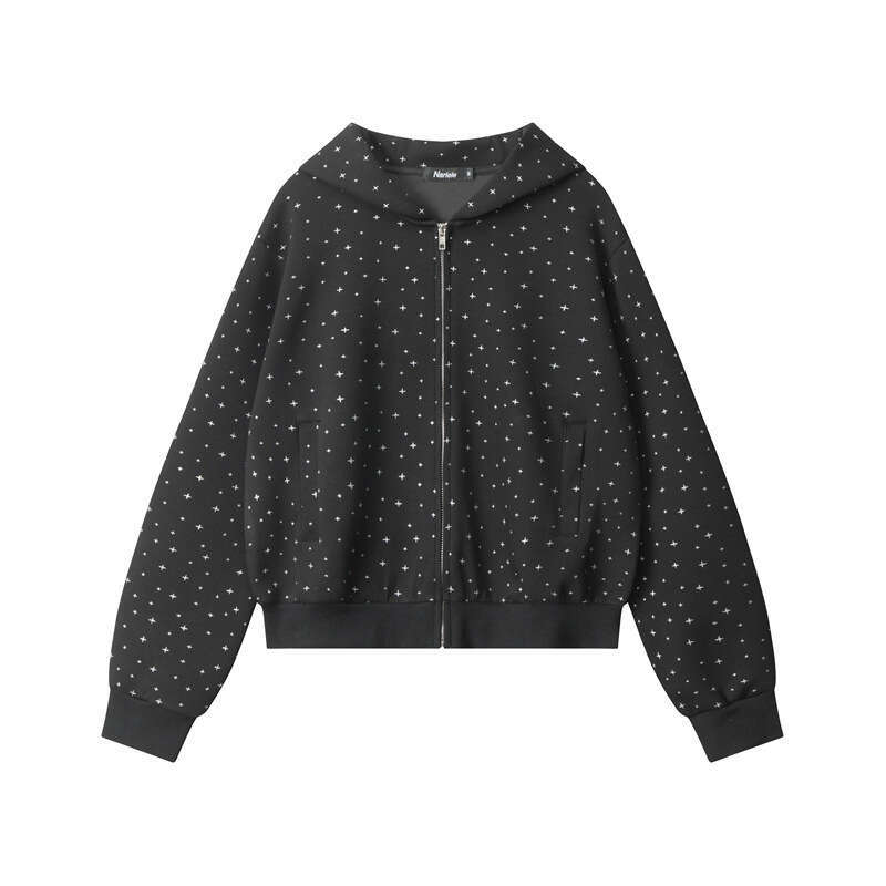 Heyhenry Spring And Autumn Star Print Design Cardigan Hooded Short Sweatshirt Women Loose Coat B5