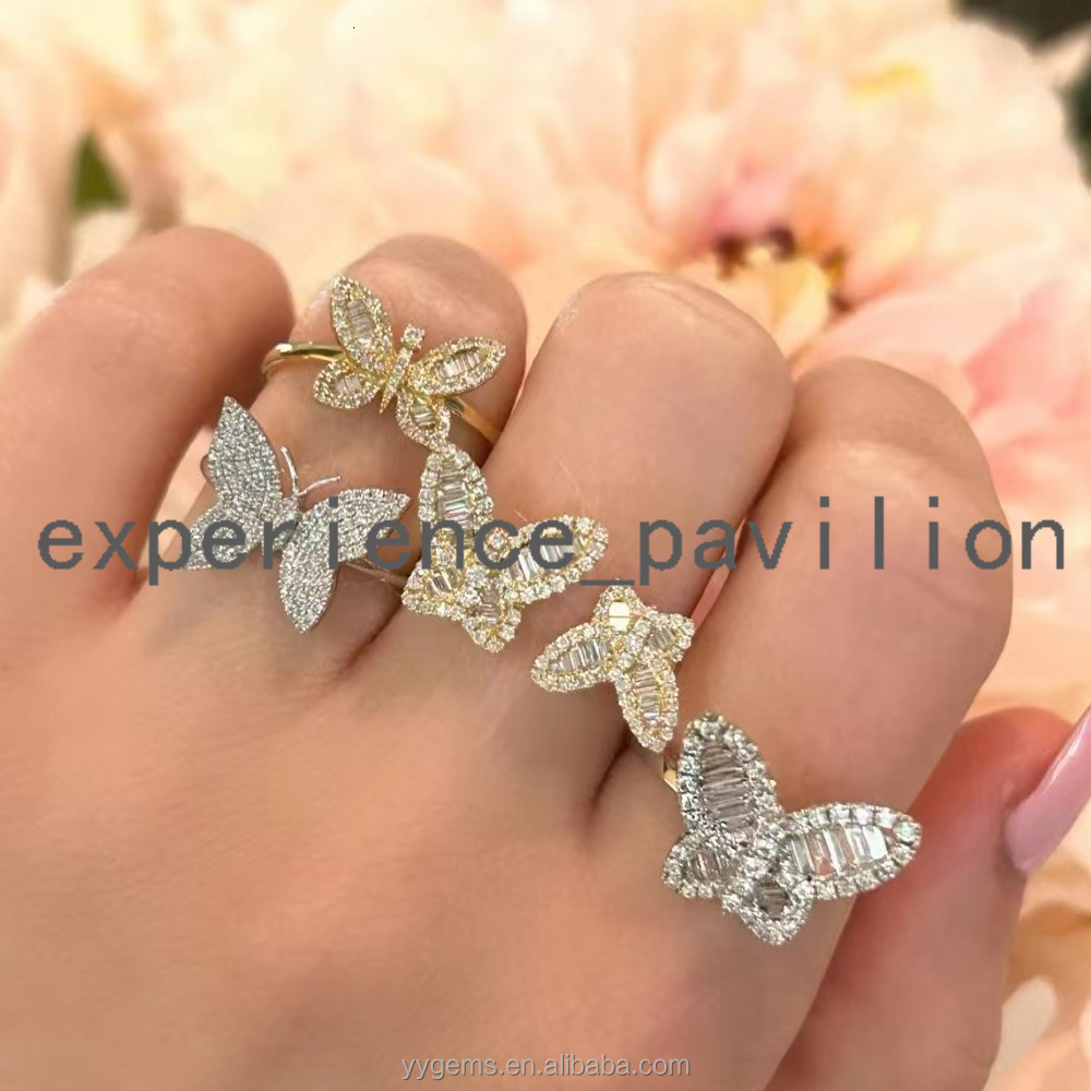 Fine Jewelry Baguette Moissanite Butterfly Open Ring 14K Gold Womens Fashion Wedding Ring Women Fine Rings