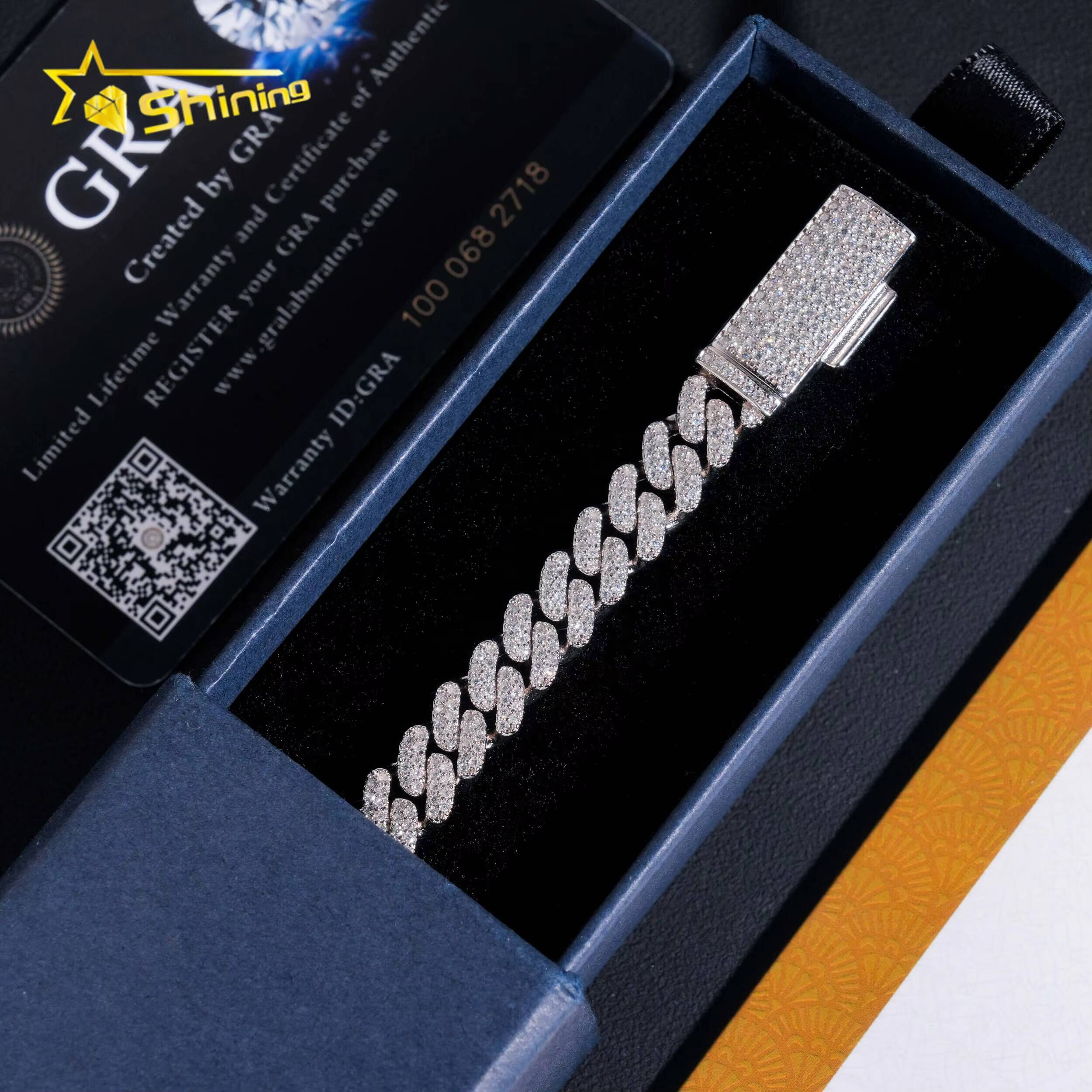 Hot Selling 925 Sterling Silver 8mm Width 2 Row Hip Hop Iced Out Moissanite Cuban Link Bracelet