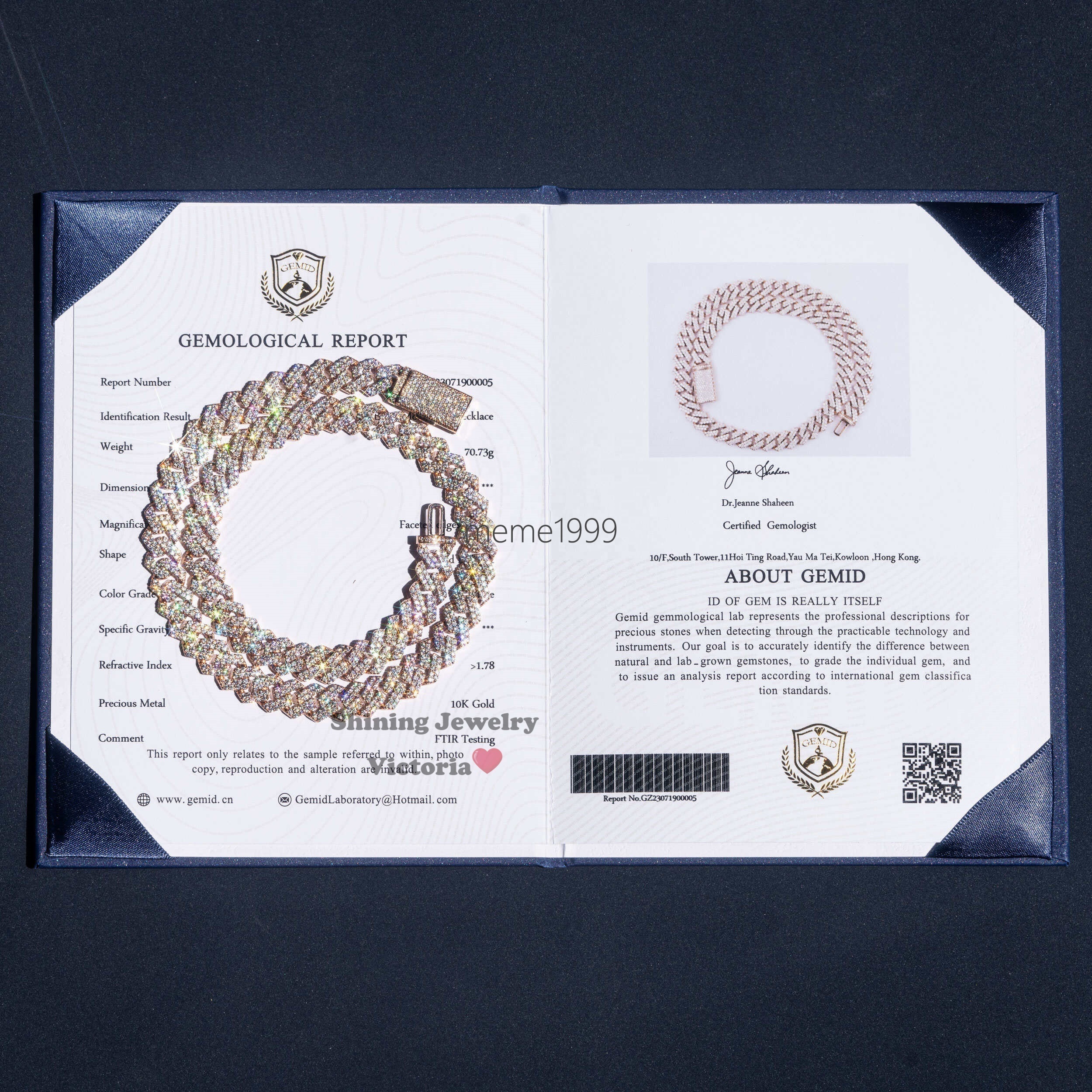 Real Gold Hip Hop Iced Out Certificated 10MM 18Inch 70.73Gram 10K Rose Gold Moissanite Cuban Chain