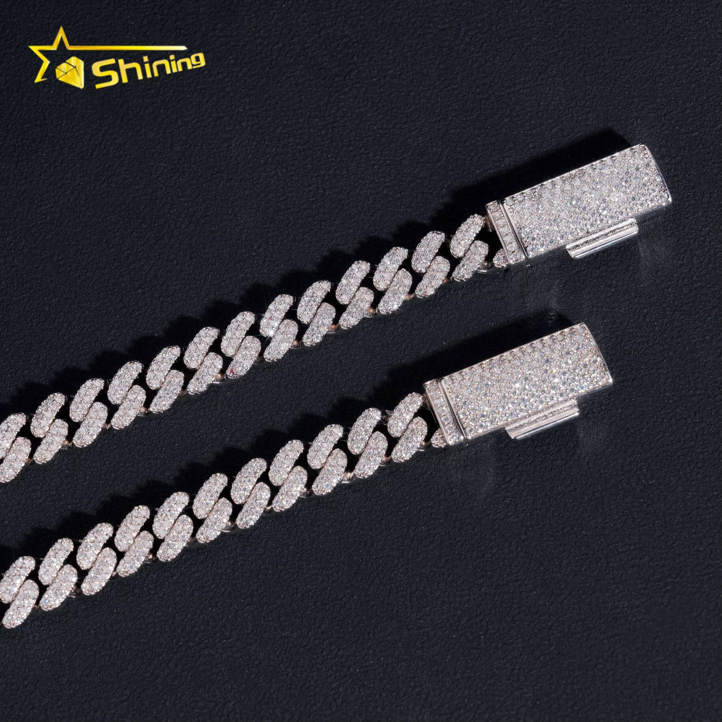Hot Selling 925 Sterling Silver 8mm Width 2 Row Hip Hop Iced Out Moissanite Cuban Link Bracelet