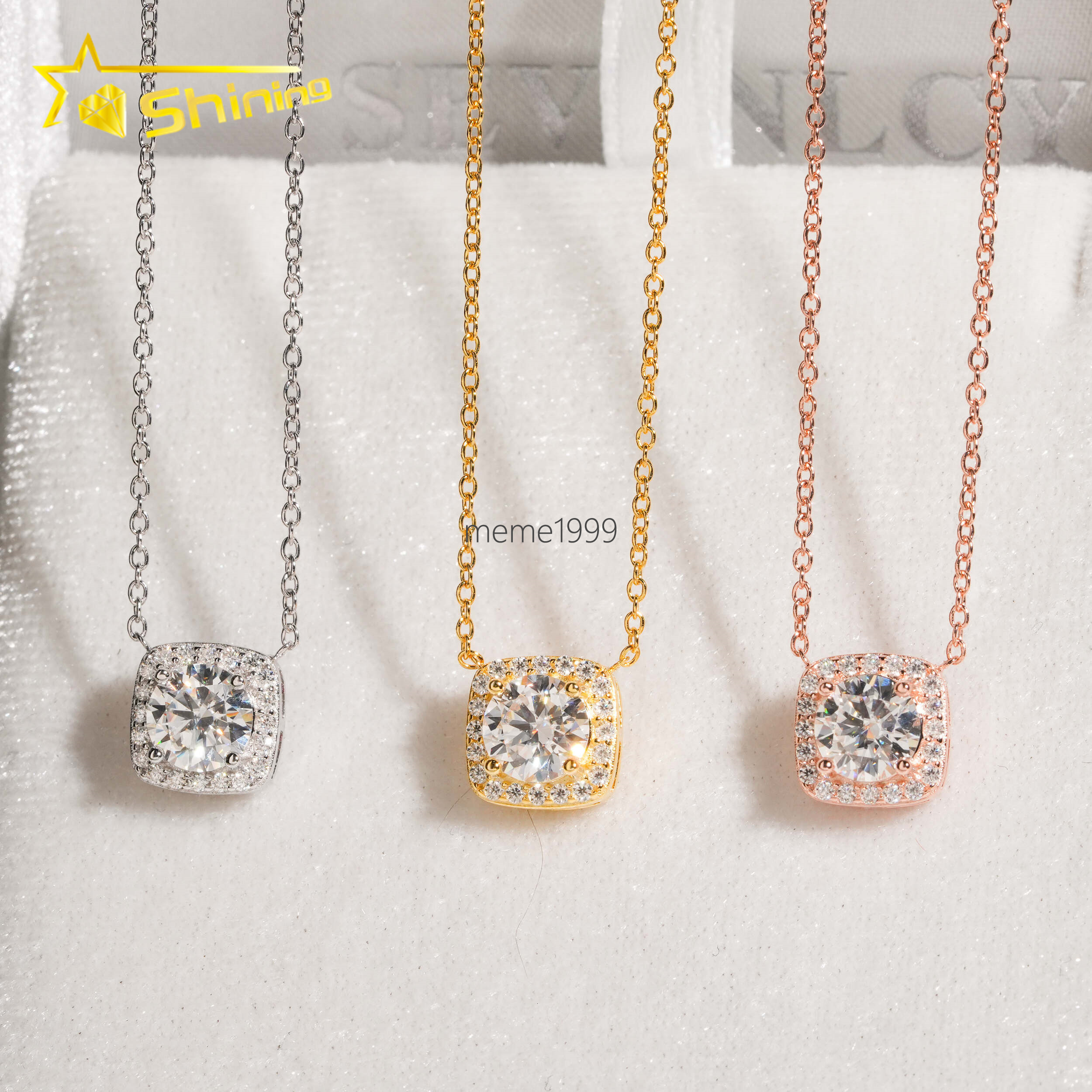 USA Local Stock Fine Jewelry Moissanite Necklace 925 Silver Classic Halo Design Round Moissanite Pendant Necklace for Women