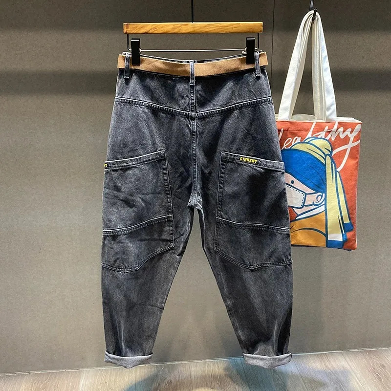 Japan Style Mens Jeans wide Spring Straight Leg Cargo Pants Man Korean Wide Loose Trendy Plus Size Harem Denim 250820