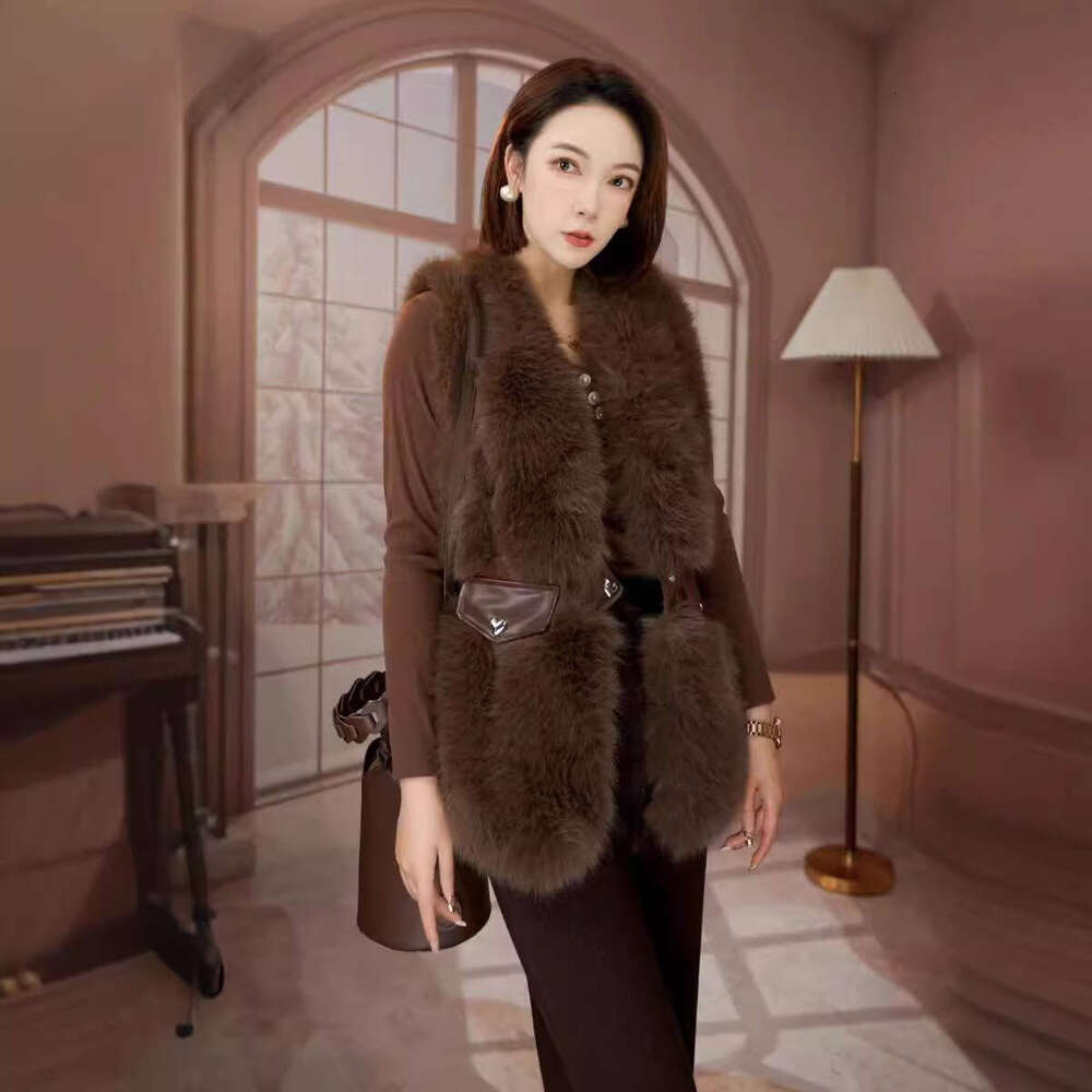 Women's imitation fox skin vest winter long vest women's fashionable vest thick warm fluffy fur sleeveless jacket