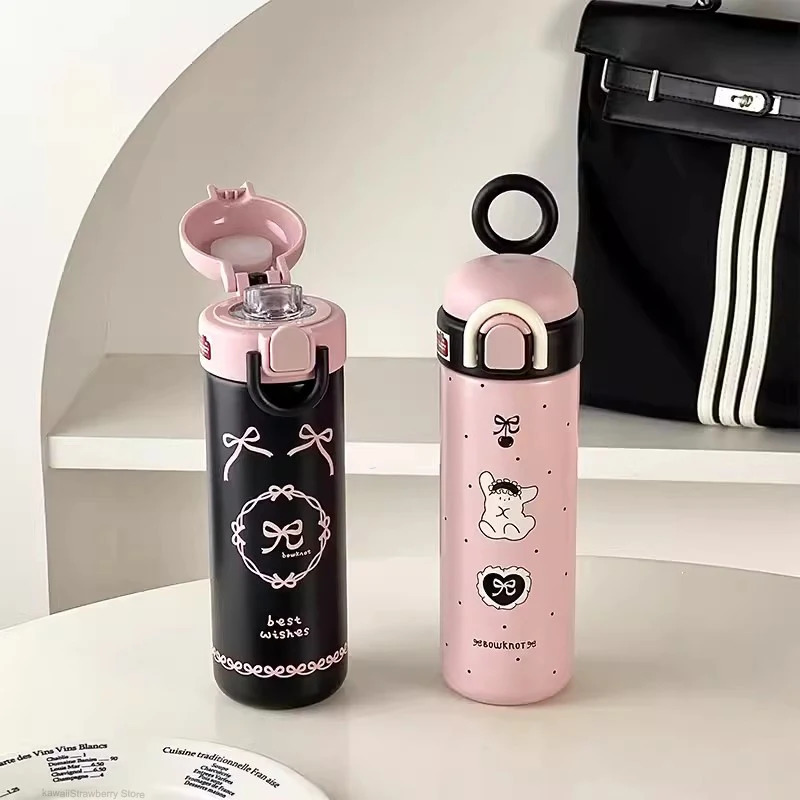 Cute Insulated Water Bottle Tumbler Kawaii Stainless Steel Thermos With Handle Straw For Coffee Tea Juice Portable Thermal Cups 250818 W260226