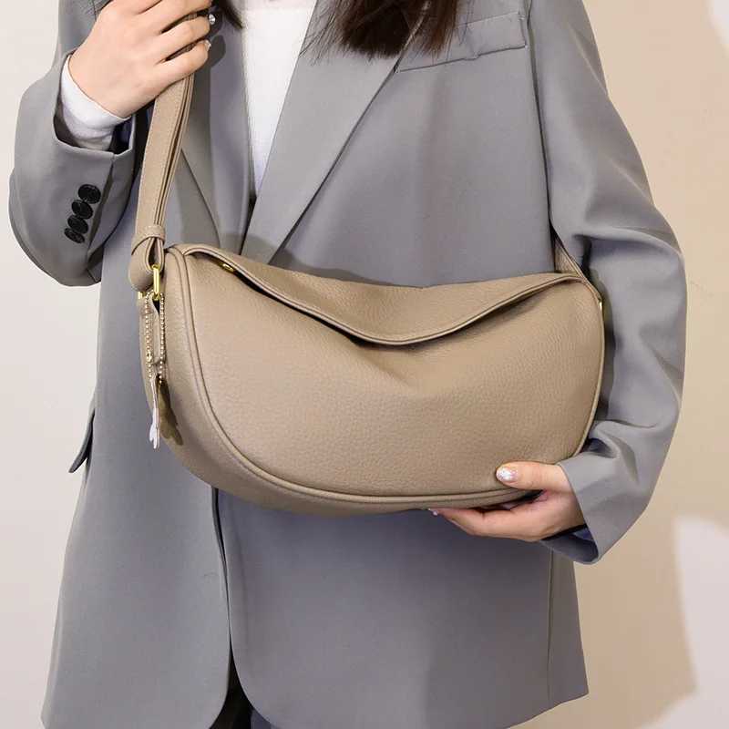 100% Genuine Leather Women Shoulder Bag ladies Handbag Half Moon Cowhide Female Messenger Bags bolsas Y250819