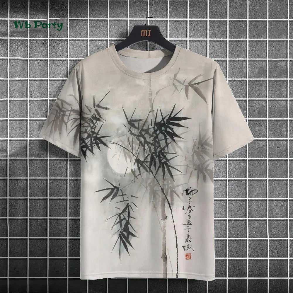 Fashionable mens T-shirt with ink painting print short sleeved T-shirt oversized casual top summer mens daily outdoor clothing Y250819