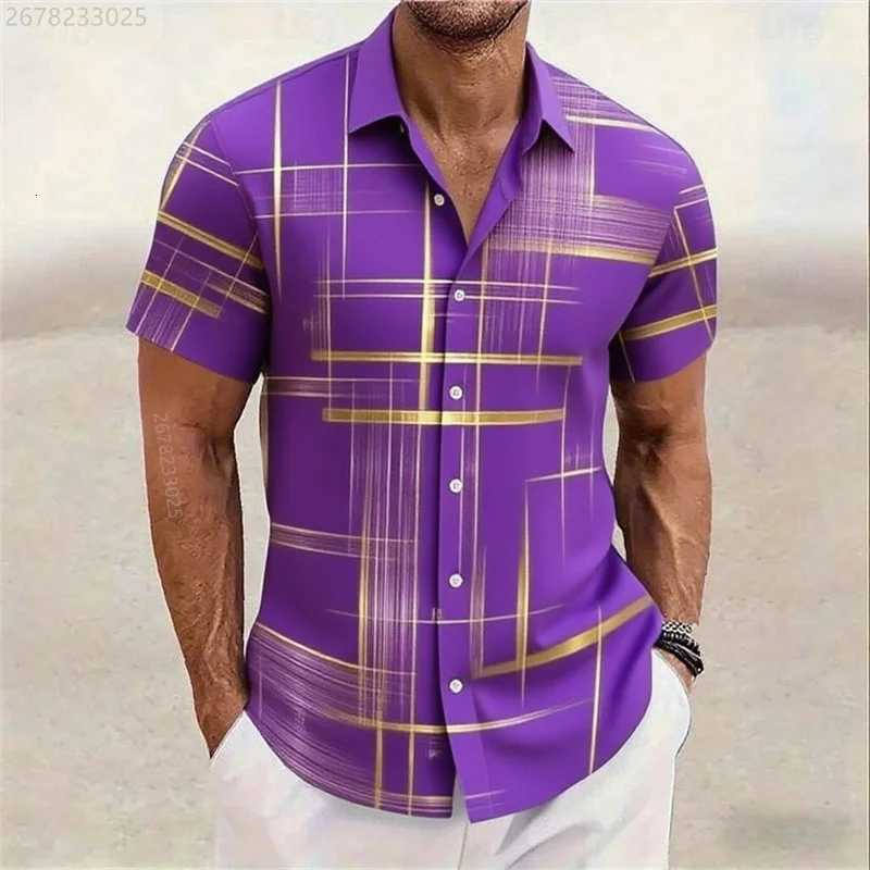 15 Colors Geometric Striped Shirt Mens Button Shirt Hawaiian Short Sleeve Casual Outdoor Vacation Street Fashion Lapel Shirt Y250819