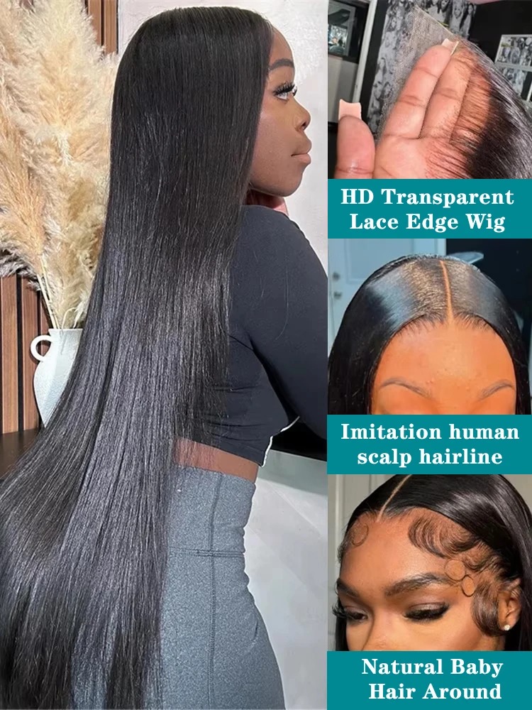 180 Density Bone Straight Wigs Human Hair 13x6 HD Lace Front Wig Hd Transparent Lace Black Gluelesss Transparent Lace Frontal Wigs For Women