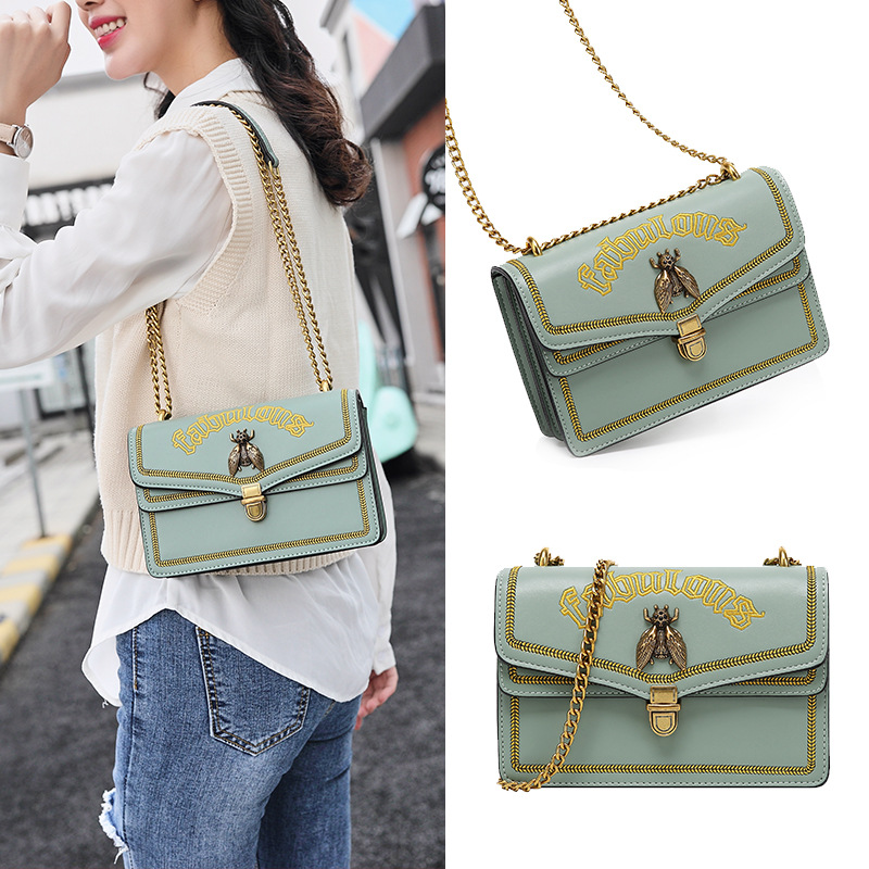 2024 New Women's Bag Chain Bag Crossbody Bag Thai Bee Bag Trendy Fashion Versatile Small Square Bag Embroidery Bag