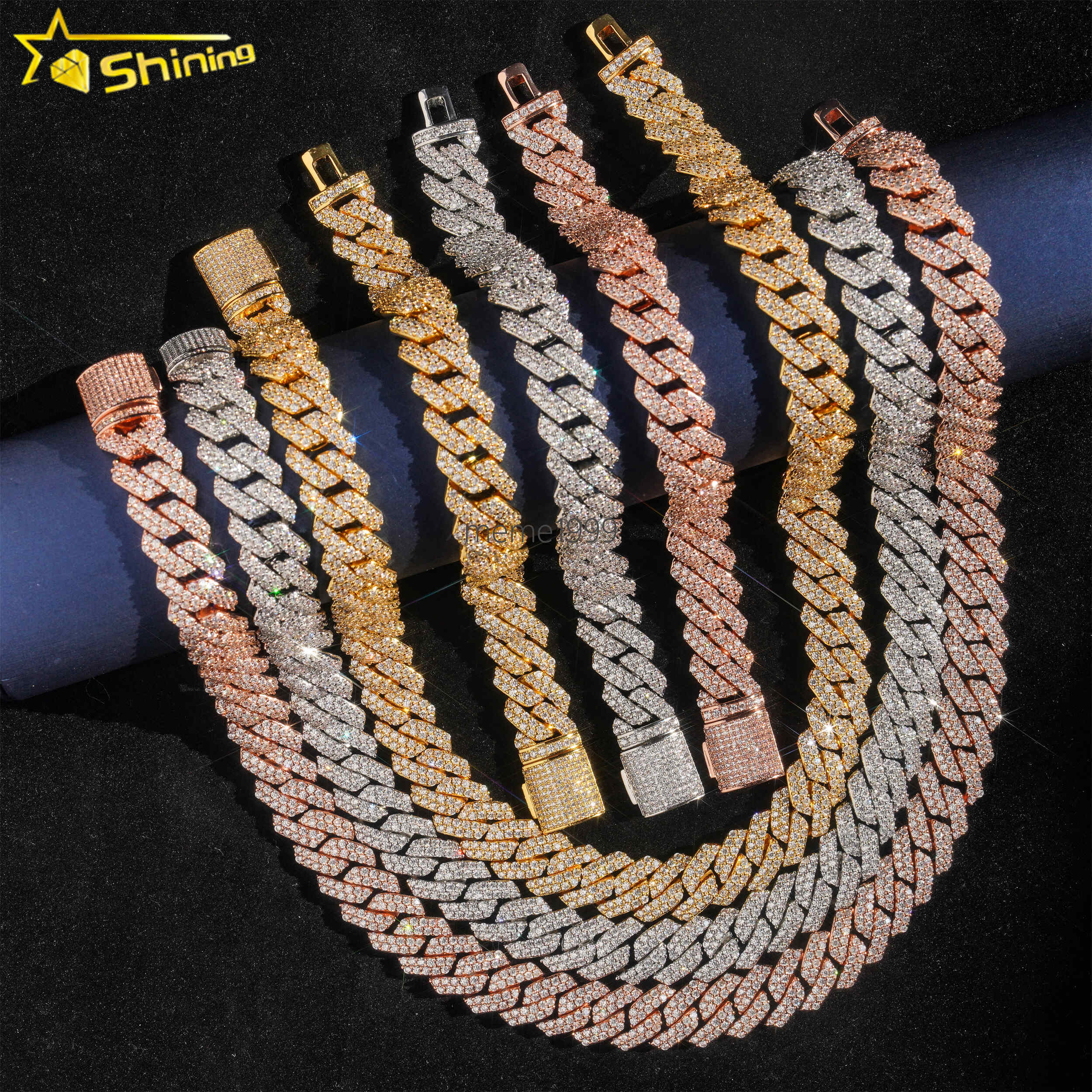 Fast Shipping Hip Hop Fashion Cuban Link Chain 14MM Width Gold Plated moissanite Diamond Cuban Link Bracelets
