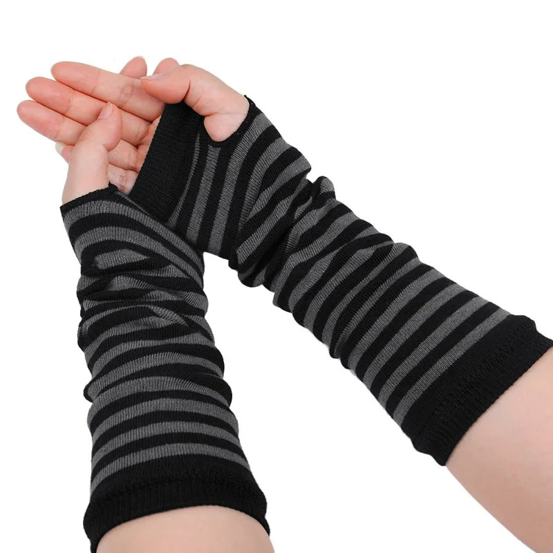 Punk Long Arm Gloves Adjustable Elastic Interval Stripe Fingerless Glove Protective Mittens Winter Nylon Cover Cool Sleeves 250811