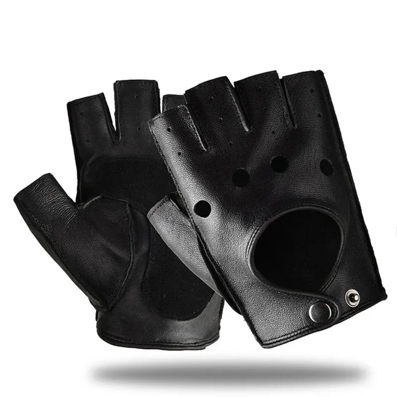 Mens Fingerless Half Finger Driving Fitness Motorcycle Cycling Goatskin Men Pu Leather Gloves Mittens 250811