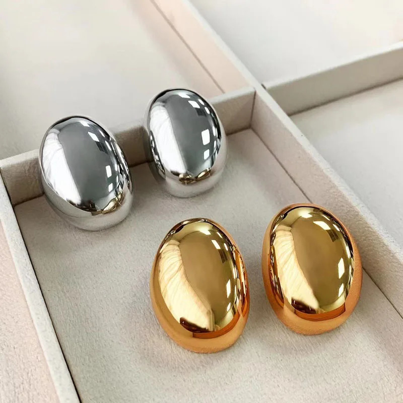 Stainless Steel Smooth Big Oval Stud Earrings for Women 2023 Exaggerated Hollow Ball Geometric Ear Buckle Earring Jewelry Gift 250811