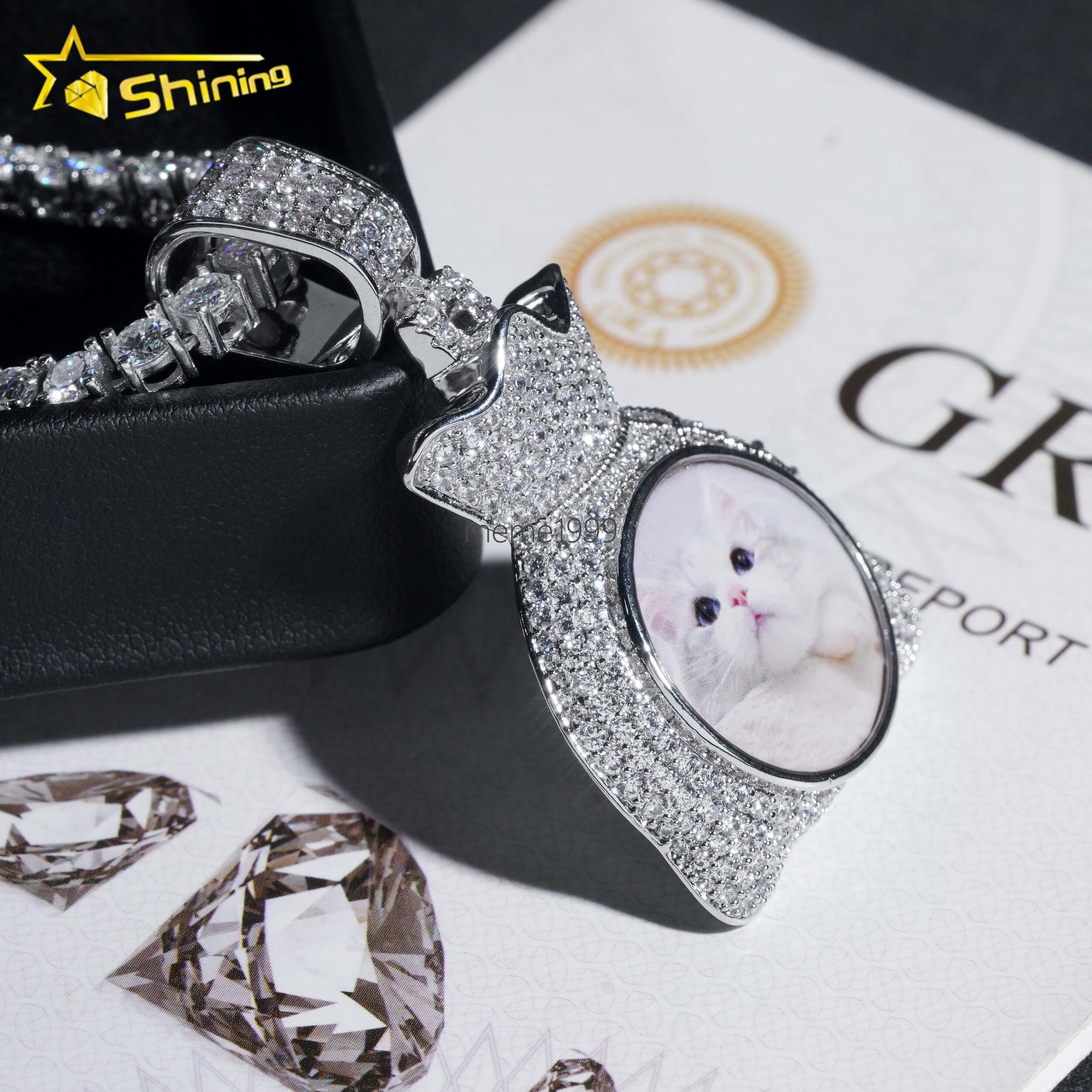 Top Quality 925 Silver Money Bag Memory Custom VVS Moissanite Diamond Picture Pendant