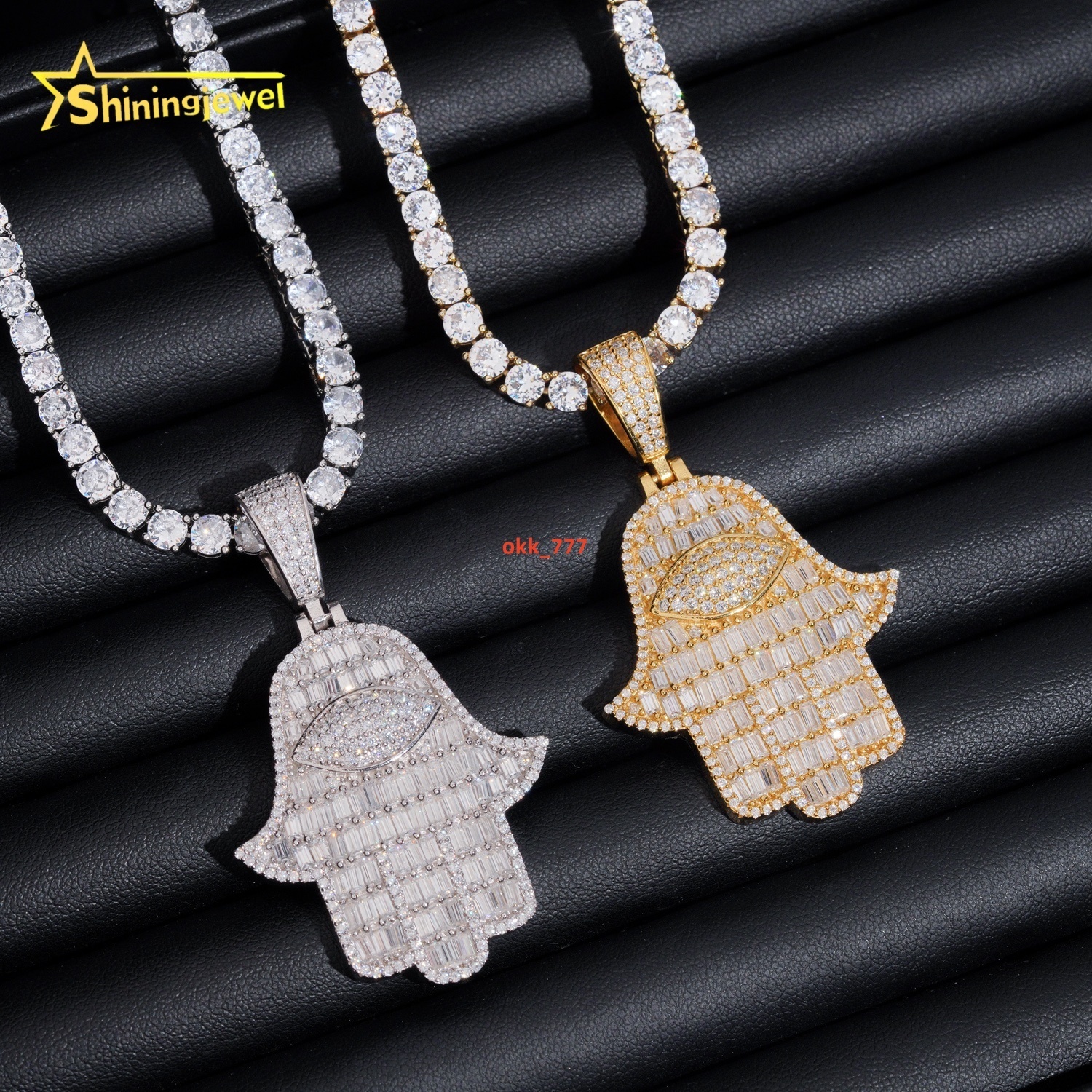 Iced Out Fine Jewelry 925 Sterling Silver VVS Baguette Moissanite Hamsa Pendant Custom Moissanite Pendant GRA Certificated