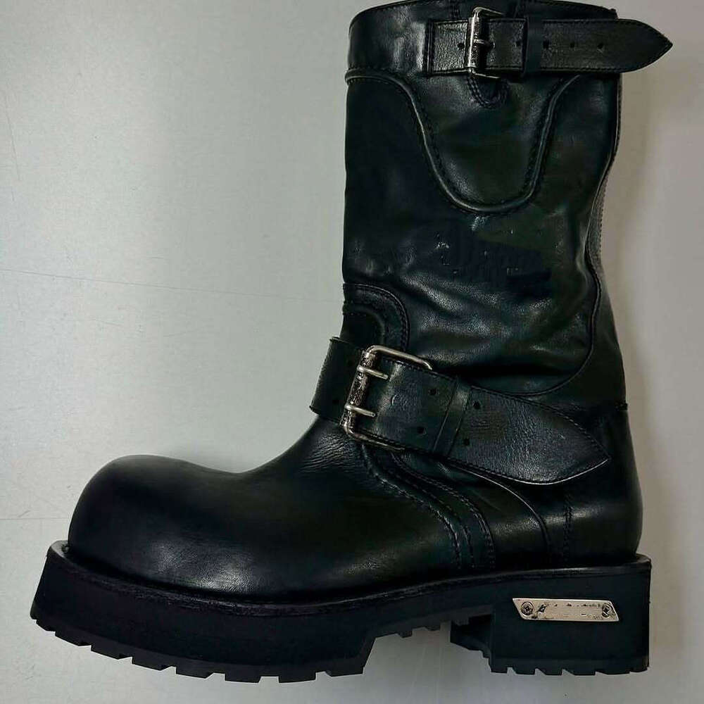 Cowhide Version~Paris Venom Platform Martin Dark Stylish Pointed Toe Knight High Tube Chunky Work Boots