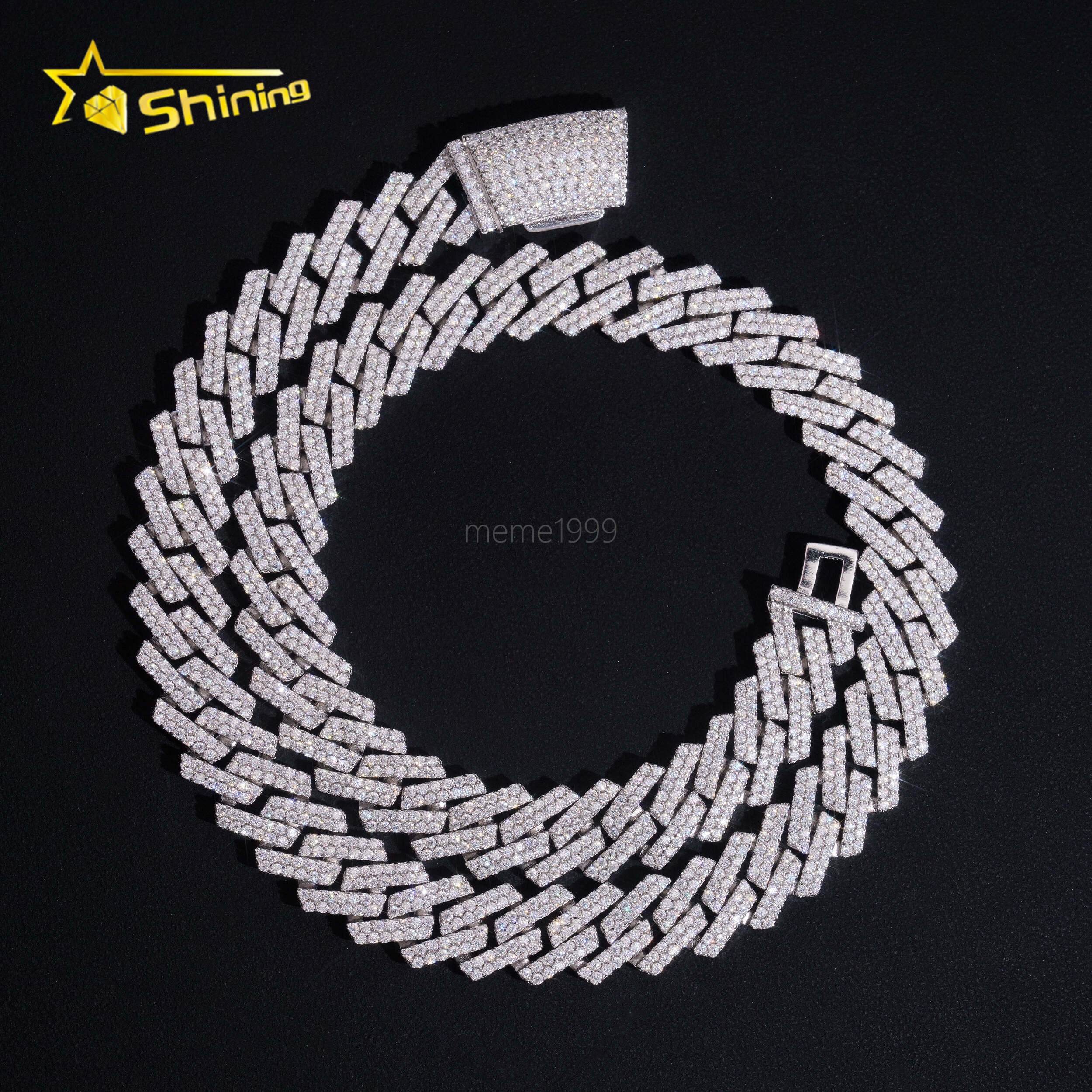 Sterling Silver 925 Vvs Moissnaite Pass Diamond Test Iced Out Hip Hop Jewelry Moissanite 14mm Cuban Chain