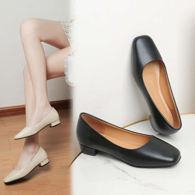 Classic Spring Autumn Korean Style Square Toe Shallow Mouth Flat Women's Slip-On Work Shoes