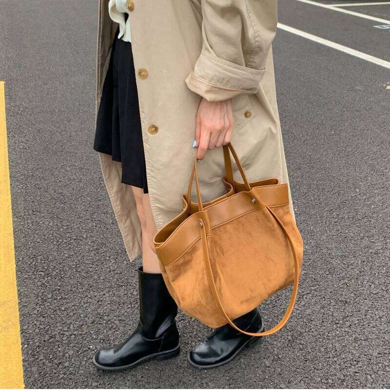 Stylish Frosted Suede Handbag New Large-capacity Tote Fashion European American Autumn/winter Shoulder Simple Casual BagLuxury bagtote bag
