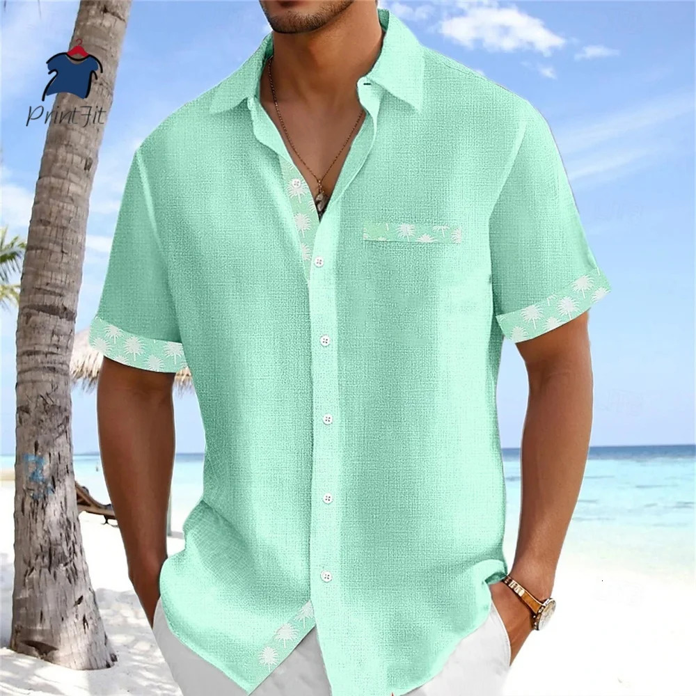Ethnic Style Mens Color Blocked 3D Printed Button Neck Short Sleeved Shirt Highquality Hawaiian Beach Top Hemd Herren 250808