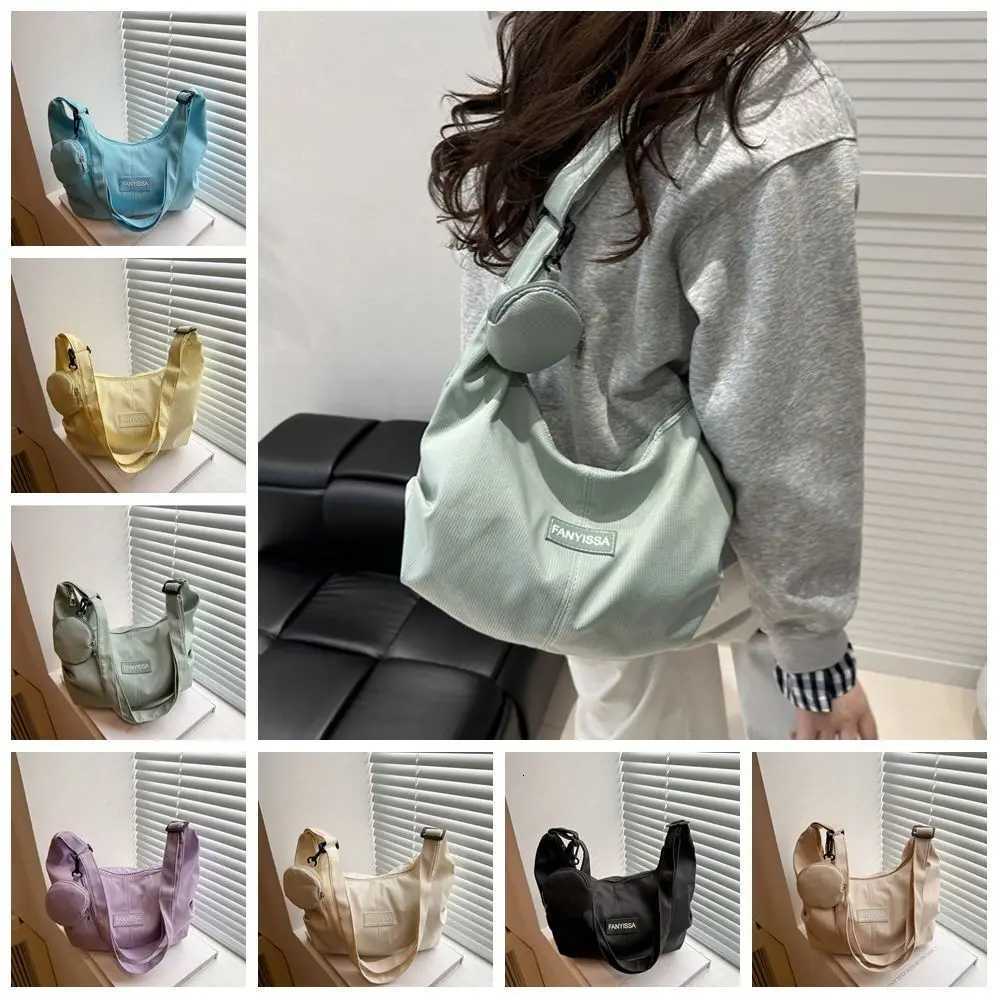 Korean Style Lightweight Shoulder Bag Large Capacity Solid Color Canvas Bag with Coin Purse Handbag Cream Color Y250819