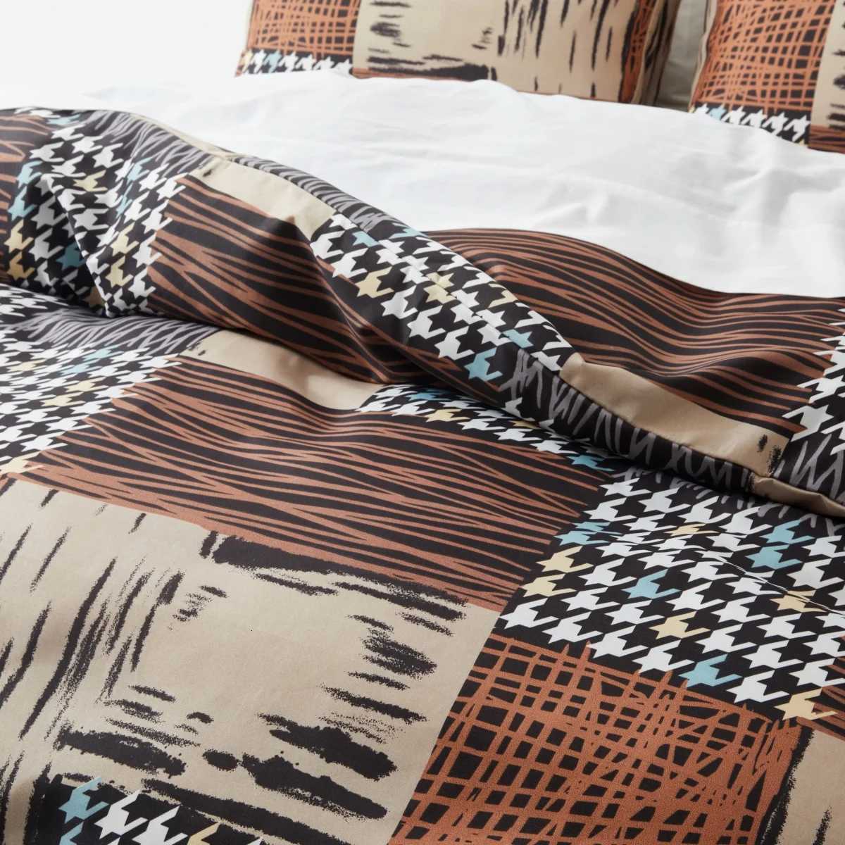 Geometric Lines Duvet Cover Set Full Queen ic Houndstooth Bedding Set Reversible Rustic Farmhouse Patchwork Comforter Cover Y250819