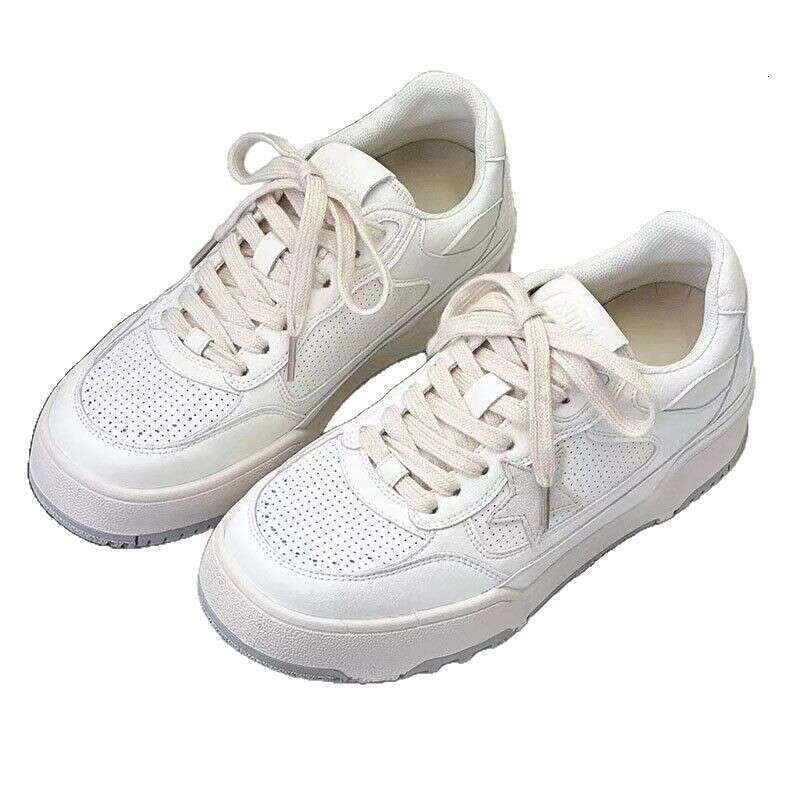 2025 New Genuine Leather Thick-Soled White Sneakers for Women Vintage Star Dirty Height-Increasing Sports Casual Board Shoes