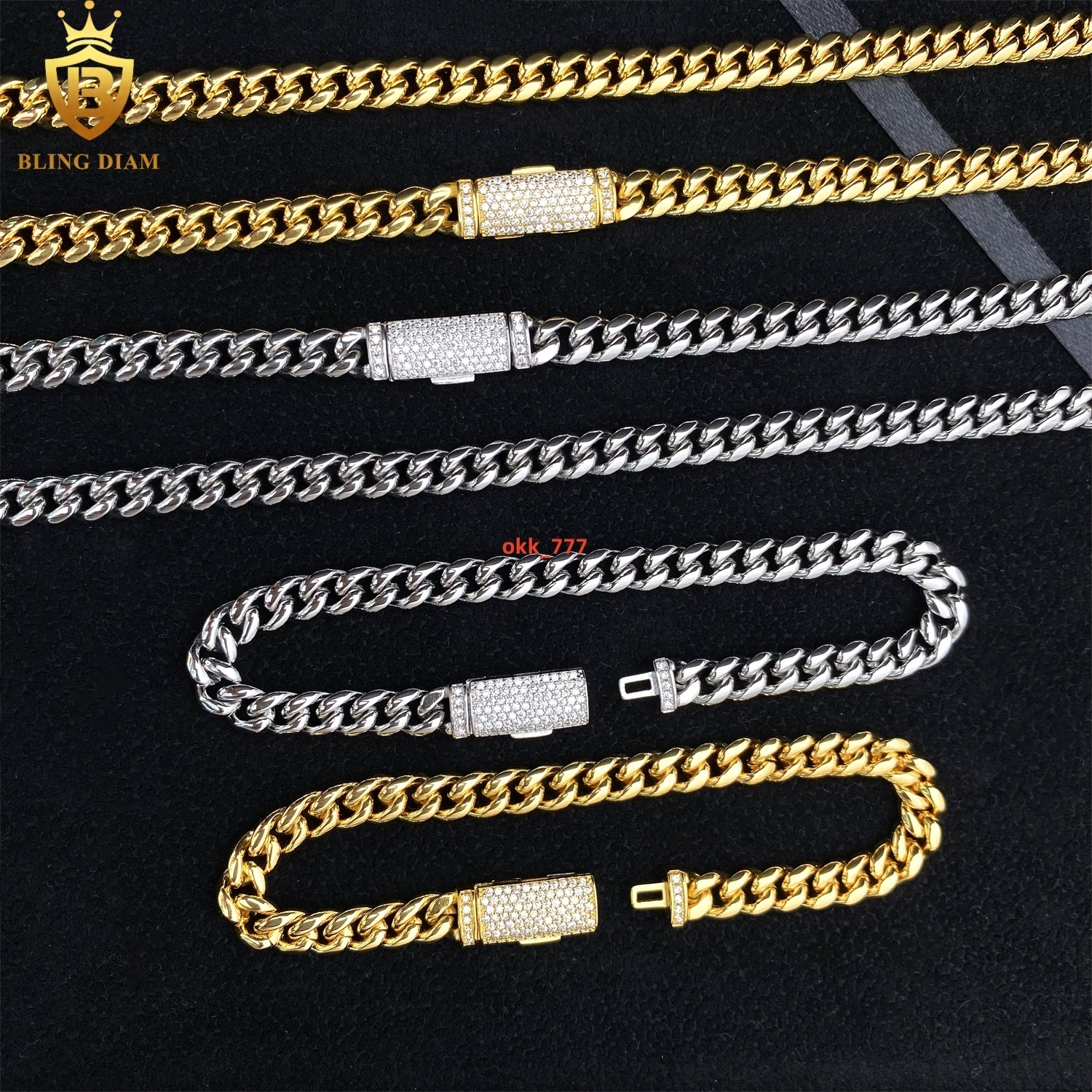 6mm Hip Hop Jewelry Cuban Link Chain 925 Sterling Silver Vvs Moissanite Iced Out Gold Plated Bracelet Necklace