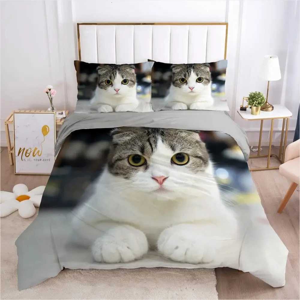 Cat Duvet Cover Set Cat Lover Gifts Bedding Set Microfiber Cute Kitten Pattern Animal Theme Double Queen King Size Quilt Cover Y250819