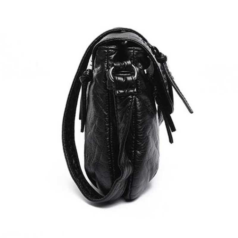 Black Small Women Messenger Bag Soft Washed PU Leather Crossbody Bag Female Handbag Purses Y250819