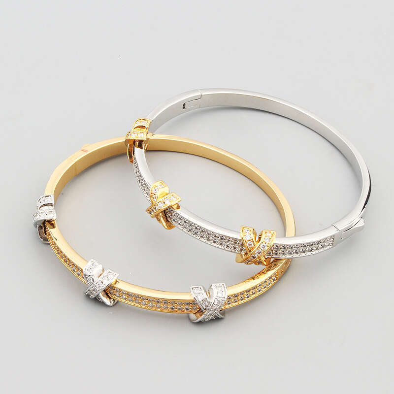 Elegant Small Palace Style Micro Inlaid Zircon X Letter Two-tone Bracelet Hot Item