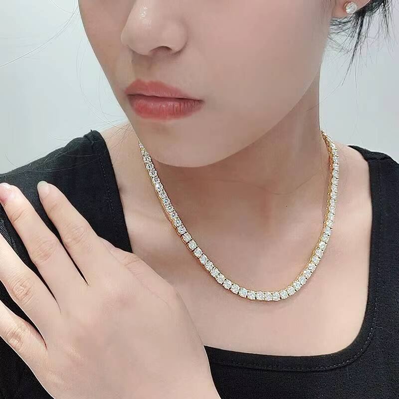 Starsgem S925 Silver 3mm Diamond Tennis Chain Necklace 24in HPHT CVD Round Cut Lab Grown Diamond Silver Tennis Necklace