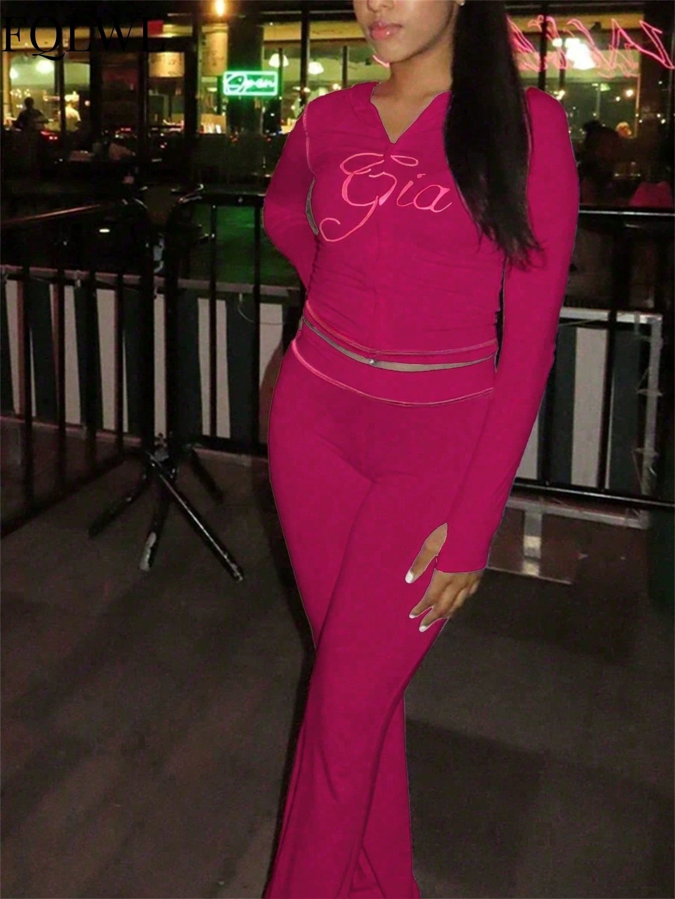 Women's Flared Tracksuit Set - Y2K Two Piece Zip Up Top & Low Waist Pants | Retro Style Sports Suit C260312