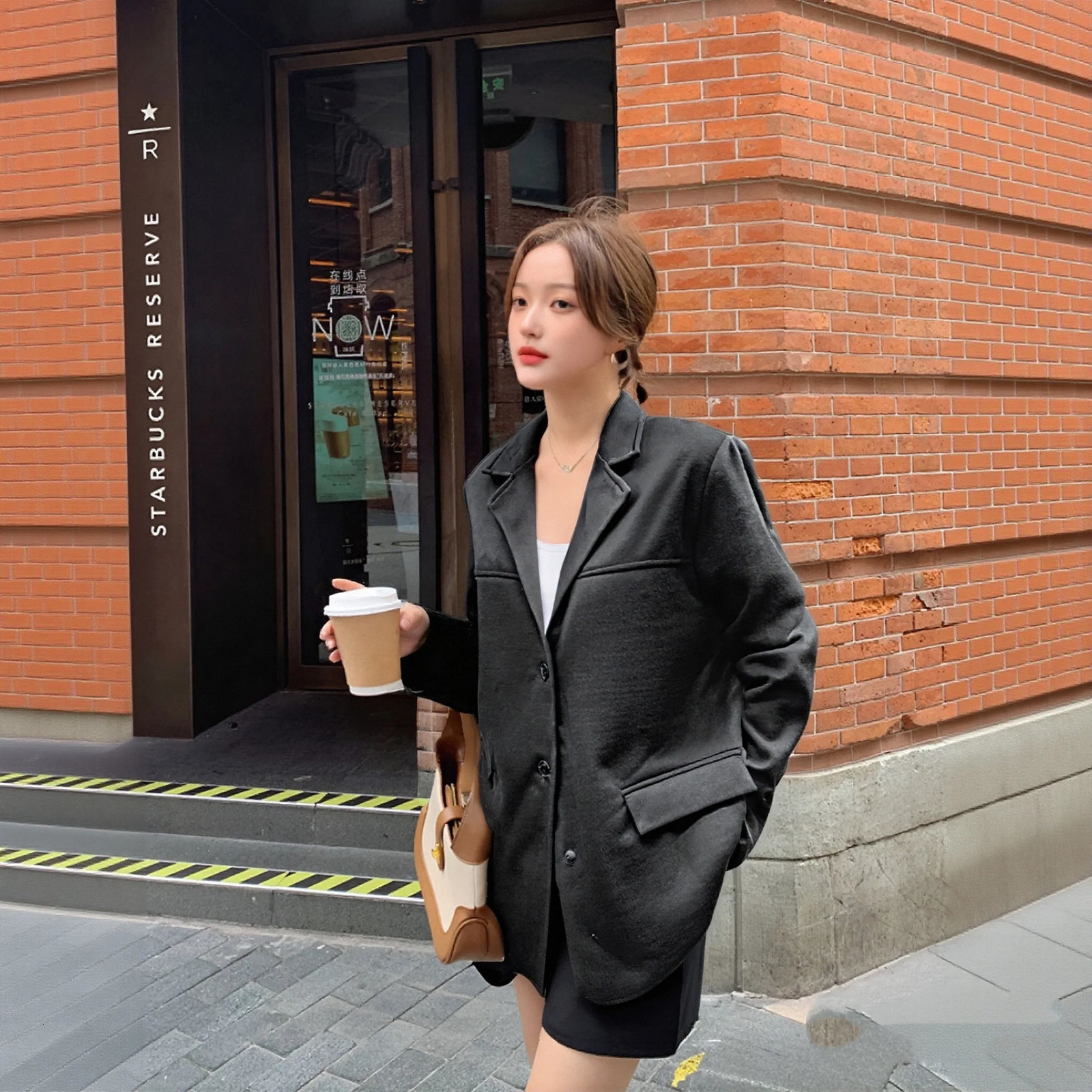 Retro Autumn Winter Loose Jacket Womens Long Sleeve Turndown Collar Solid Coats Female Street Chic Outwear Casual In Coat 250815