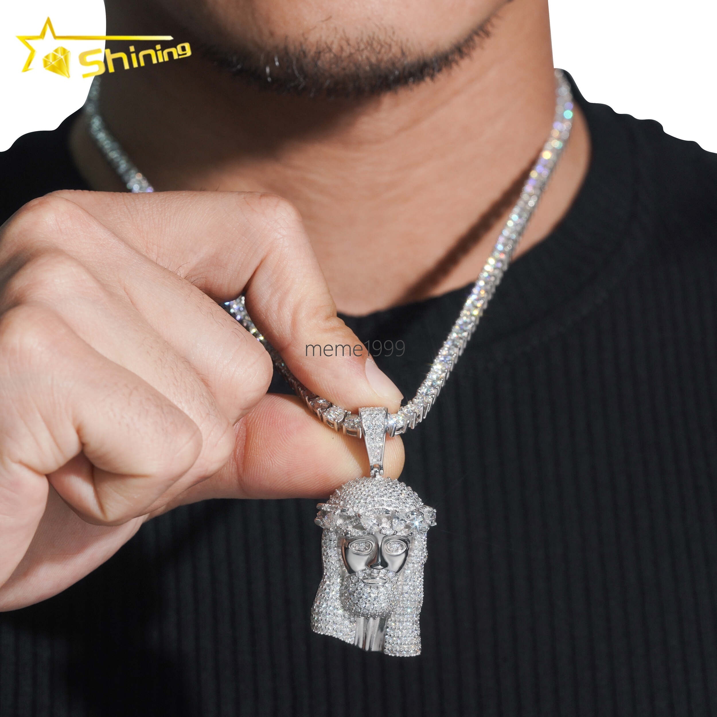 High Quality Hip Hop Men Jewelry 925 Silver Ice Out Necklace VVS Diamond Jesus Pendant Chain