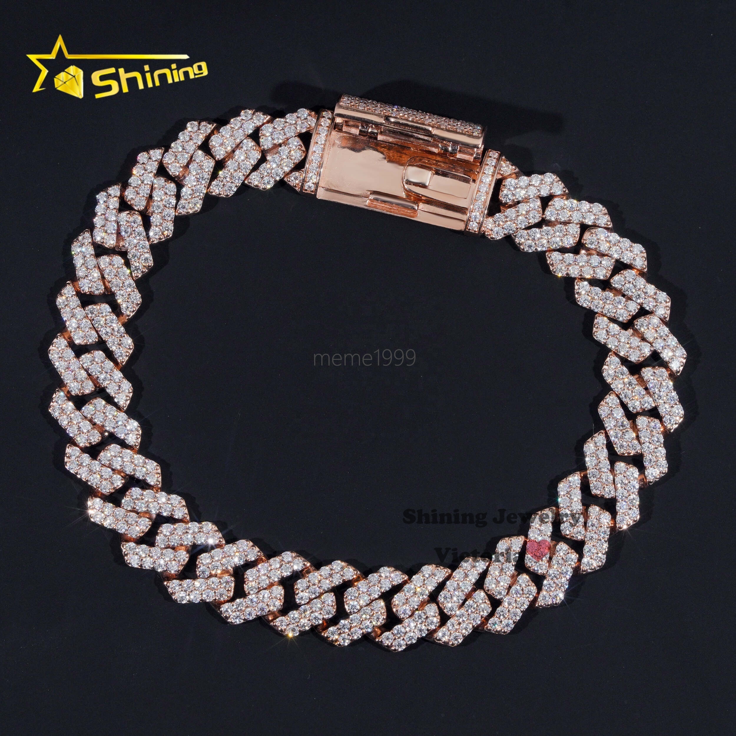 Custom Made Hip Hop Jewelry 10MM Two Rows Cuban Link Chain 10K 14K 18K Real Gold VVS Moissanite Diamond Cuban Bracelet Men