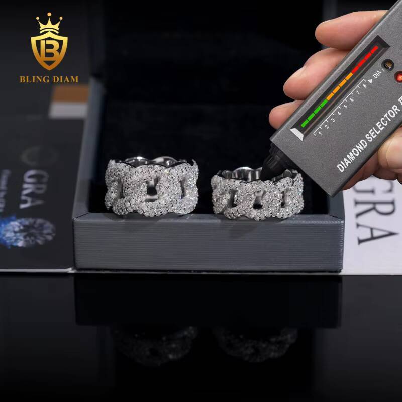 Factory Direct Pass Diamond Tester Hip Hop Jewelry 925 Silver Iced Out VVS Diamond Moissanite Cuban Ring