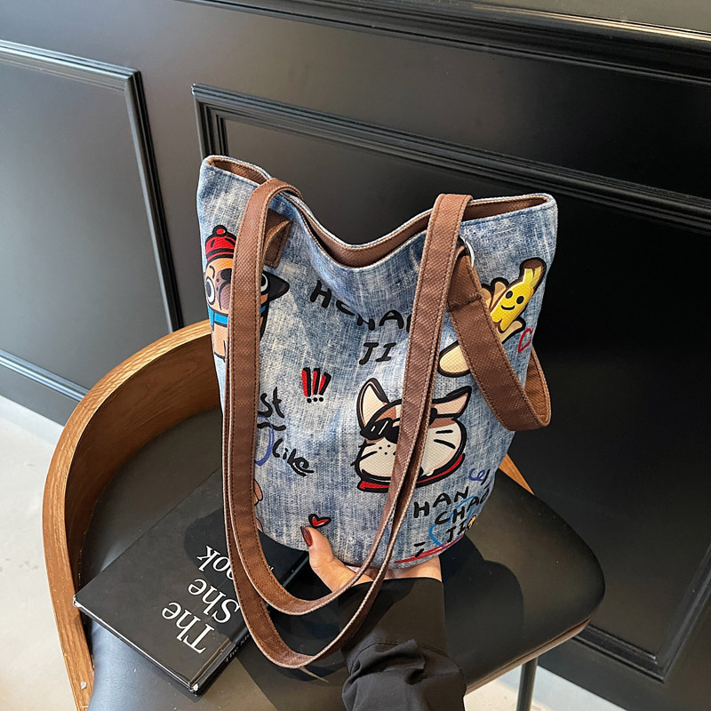 2025 Autumn Cute Dog Printed Commuter Bag Leisure Cute Fashion Bucket Bag Large Capacity Shoulder Bag Art Fashion Canvas Bag Women's Crossbody Ba