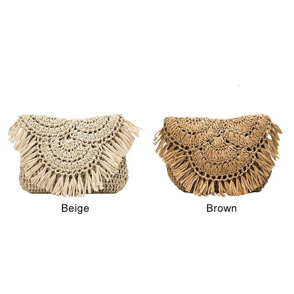 Popular Simple Female Daily Bag Summer Beach Slim Flap Handbag Women Tassels Straw Rattan Weave Crossbody Bag Y250819