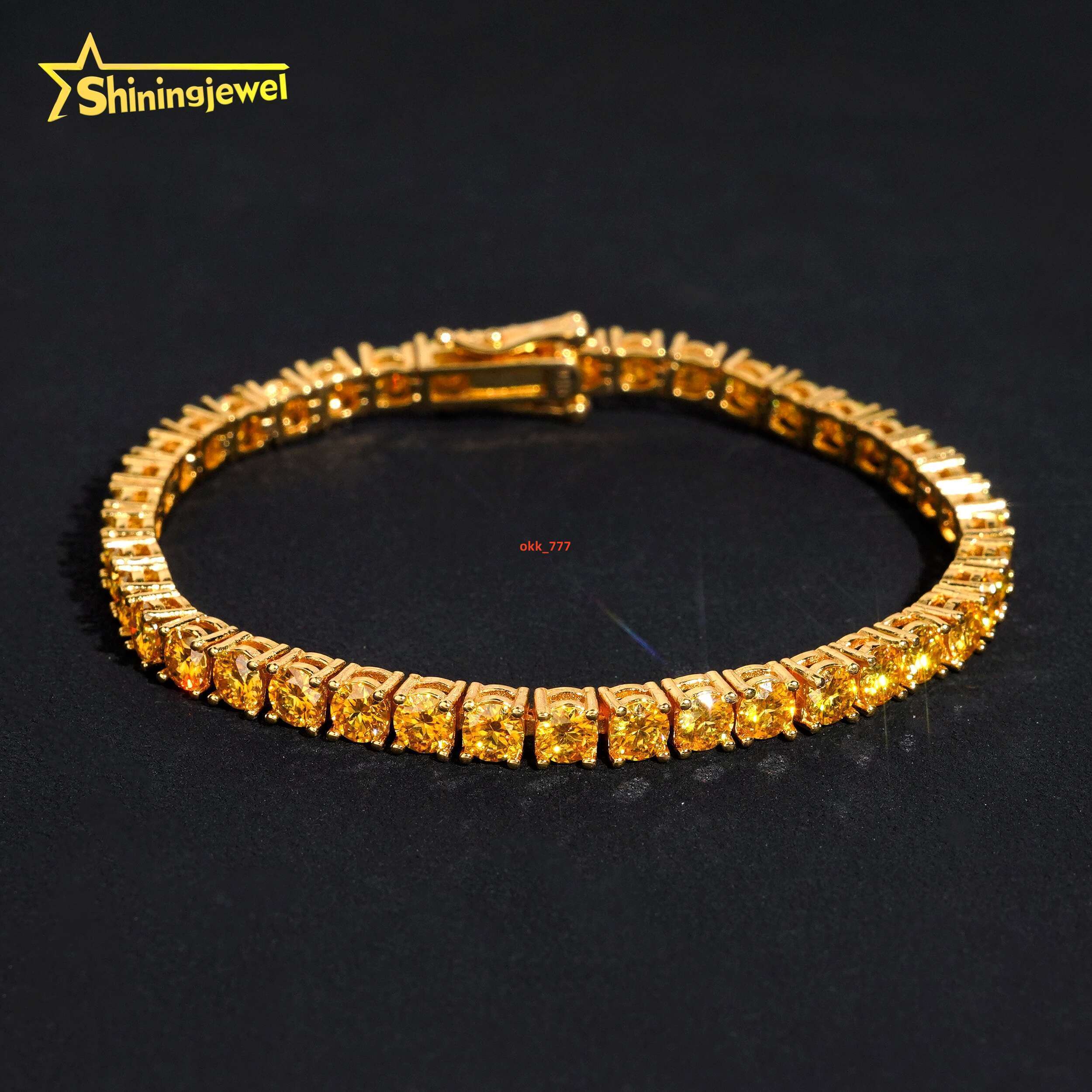 Pass Diamond Tester 4MM Round Champagne VVS D Moissanite Diamond Bracelet 925 Solid Silver Hip Hop Jewelry Iced Out Tennis Chain