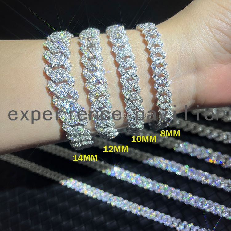 Hot Sale Moissanite Bracelet 2rows 8mm-20mm Wide Hip Hop Bracelet S925 Silver VVS Moissanite Diamond Cuban Bracelet for Men